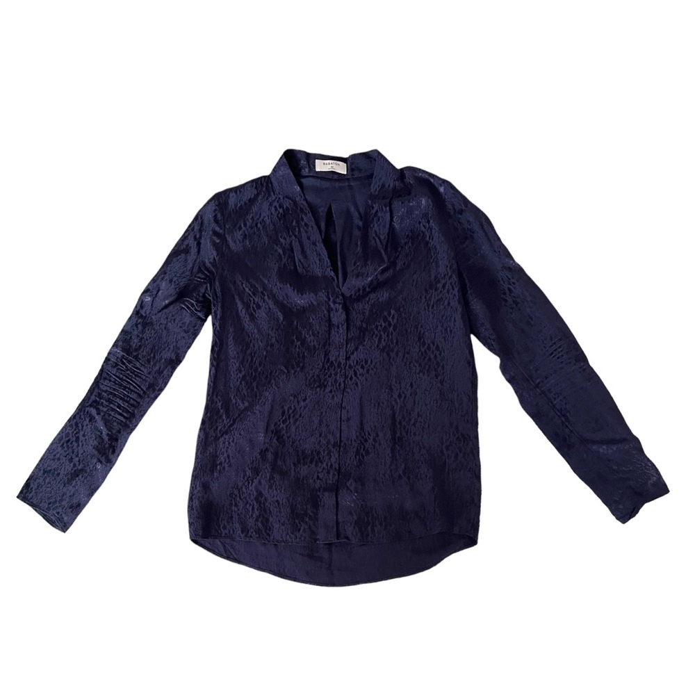 Aritzia Babaton Navy Viscose Printed Button Down Blouse